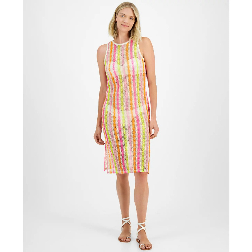 Miken Women's Medium Multicolor Open Knit Sleeveless Swimsuit Cover Up Dress NWT